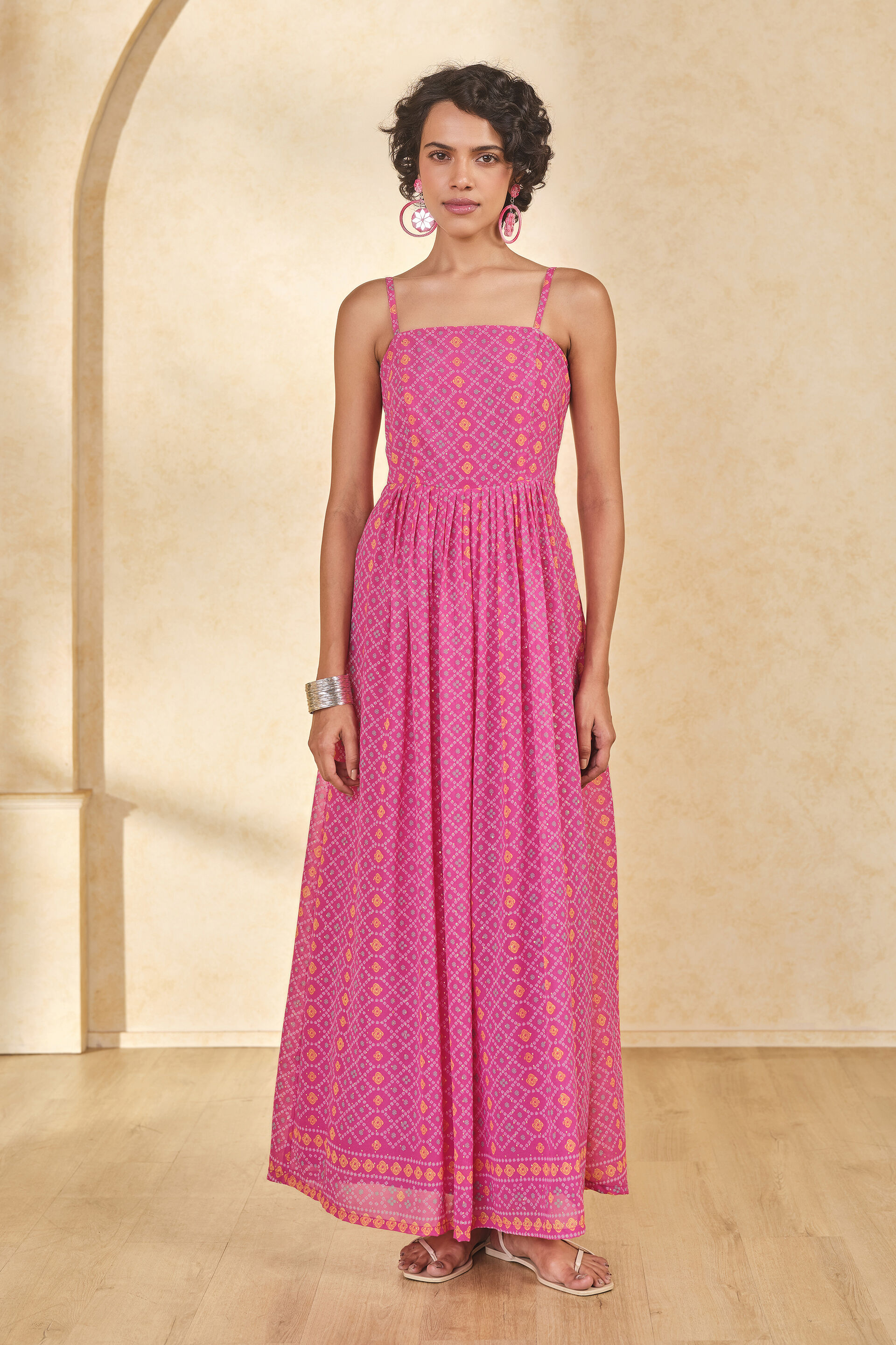 Pink Geometric Print Maxi Dress, Pink, image 2